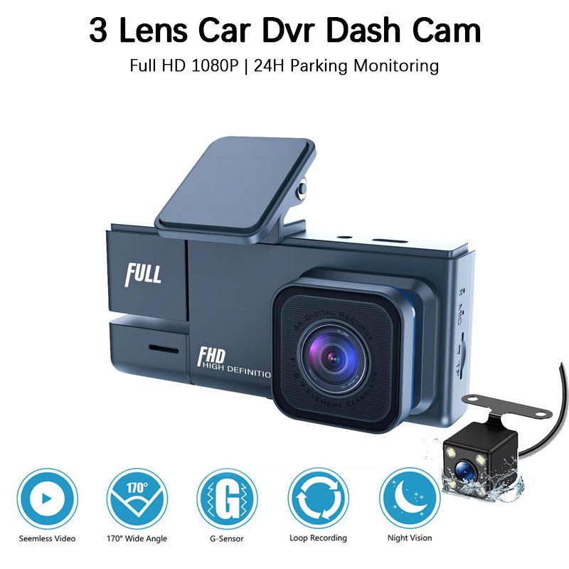 1080P HD Autokamera 3 Objektívy 2" Displej DVR